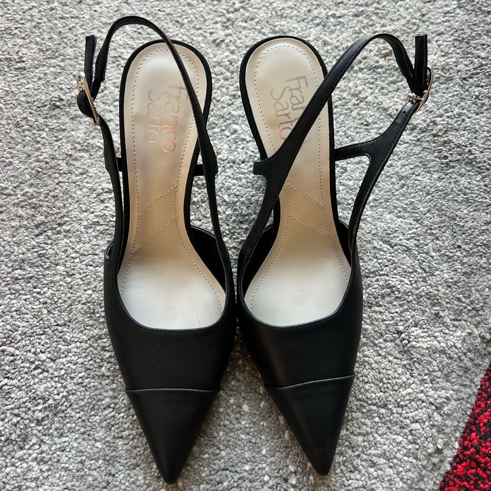 Franco Sarto Black Faux Leather Sabrina Pointed Heels